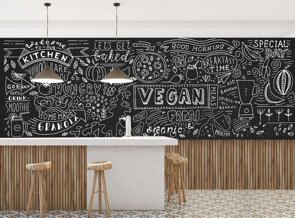 Dining Room Mural | Mural Coffee | Blackboard Sketch Icons Wall Mural