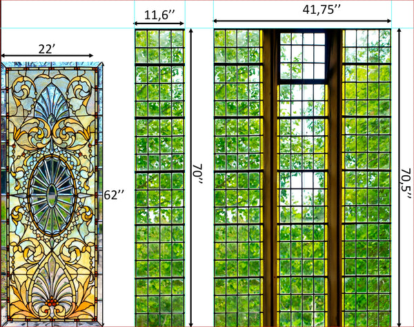 Sticker Window Privacy, Custom Order Stained glass window film3 qty - 41.75 x 70.5 inches, 1 qty- 22 x 62 inches, 1 qty -11.6 x 70.5 inches