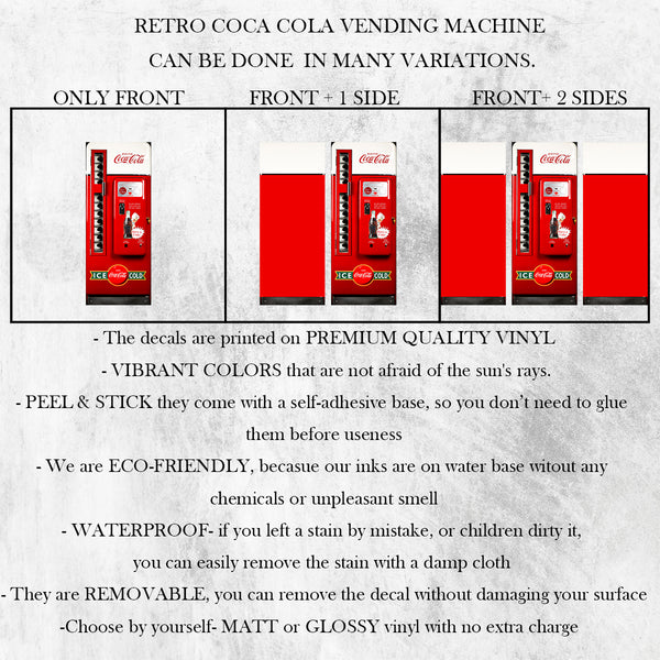 Refrigerator Wrap Vinyl, Vintage Coca Cola Vending Machine Fridge Wrap, Door Decal
