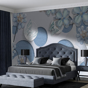 Fantasy Wallpaper | Blue Fairy Flowers and Butterflies Wall Mural