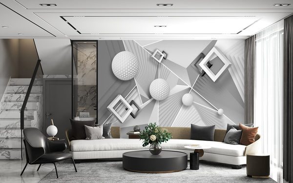 3D Wallpaper Mural, Non Woven, Stereoscopic Forms Wall Mural, Black and White Wall Mural