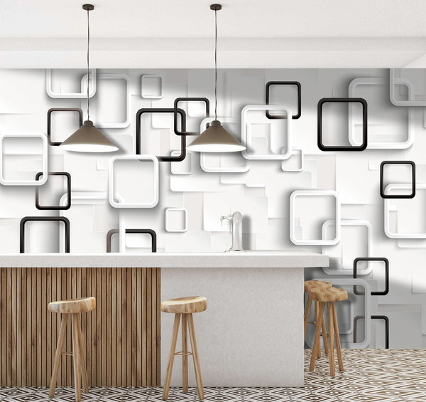  Black & White Geometric Cuber Wallpaper Mural