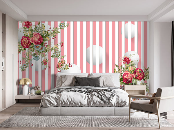  Pink Peony Flowers and Geometric Balls Wallpaper