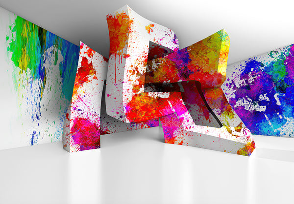 3D Wallpaper Mural, Non Woven, Rainbow Colors Wallpaper, 3d Geometric Shape Wall Mural