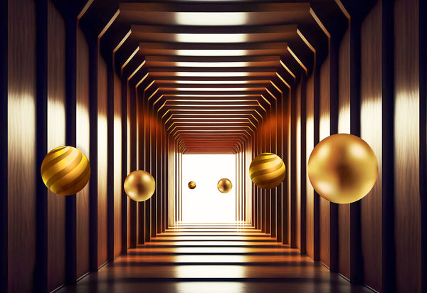 3D Wallpaper Mural, Non Woven, Gold Sphere Modern Abstract Stereoscopic Balls Wallpaper, Space Wall Mural
