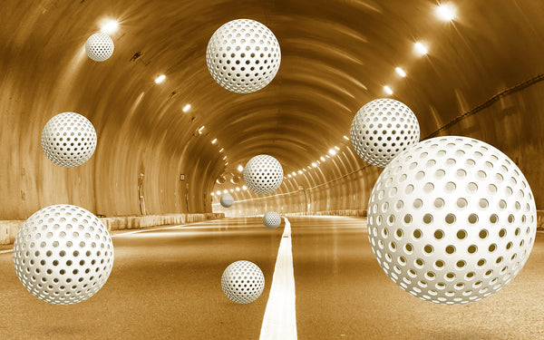 3D Wallpaper Mural, Non Woven, Stereoscopic Balls Wallpaper, Beige Tunnel Wall Mural