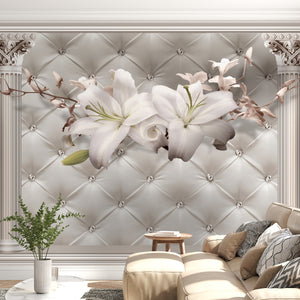  Lily Flowers and Leather Texture Immitation Wallpaper