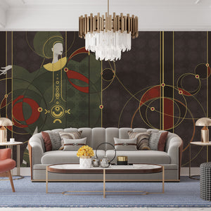 Abstract Wallpaper Mural | Red & Gold Abstract Geometry Wallpaper