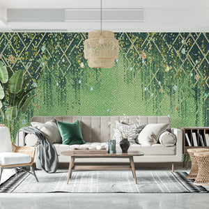 Abstract Wallpaper Mural | Green Triangles Wallpaper