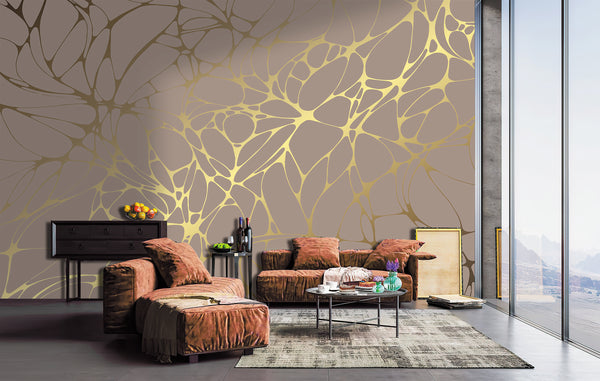Abstract Wallpaper Mural | Gold and Beige Abstract Wallpaper