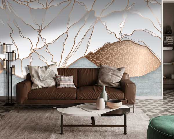 Abstract Wallpaper Mural | Gold Abstract Lines Wallpaper