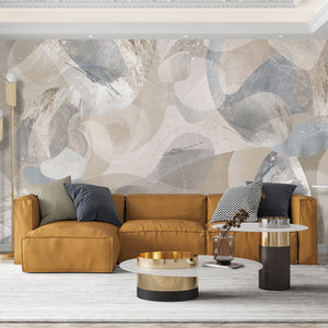 Abstract Wallpaper Mural | Beige & Blue Abstract Wall Mural