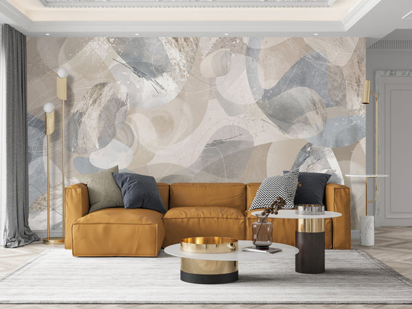 Abstract Wallpaper Mural | Beige & Blue Abstract Wall Mural