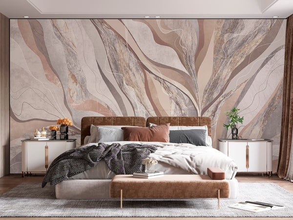 Abstract Wallpaper Mural | Beige & Brown Abstract Wall Mural