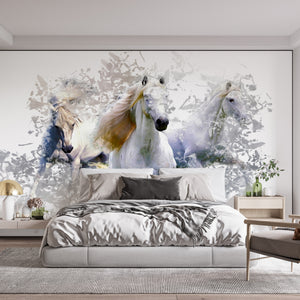  White Gorgeous Horses Wallpaper Mural