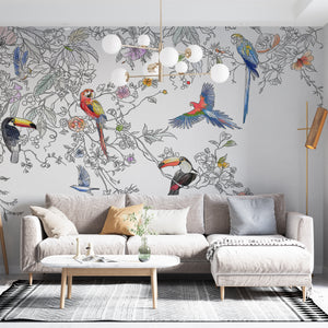  Tropical Parrots and Flowers Wall Mural