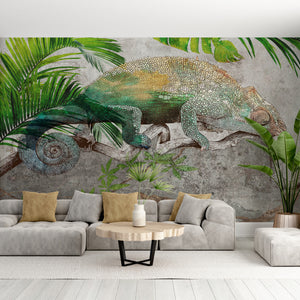  Green Chameleon,  Tropical Print Wallpaper Mural