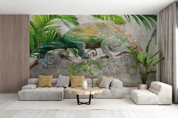  Green Chameleon,  Tropical Print Wallpaper Mural