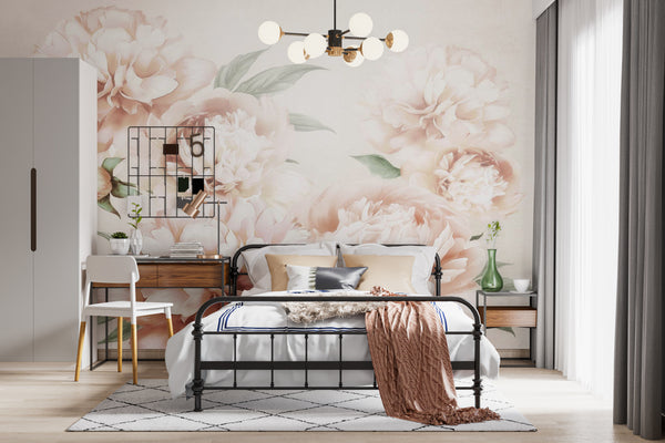 Bright Peony Wallpaper Mural, Non Woven Floral Peony,  Vintage Large Flowers Wall Covering