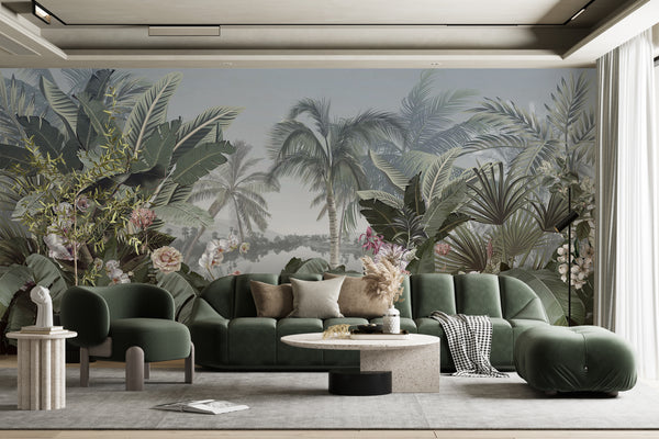 Tropical Forest Wallpaper, Non Woven, Dark Jungle Mural, Botanical Photo Wallpaper, Tropic Wallpaper