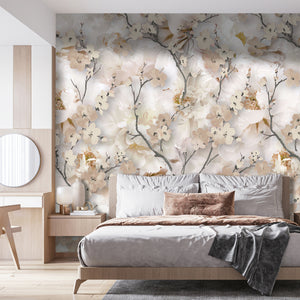 Beige Spring Flowers Wallpaper Mural