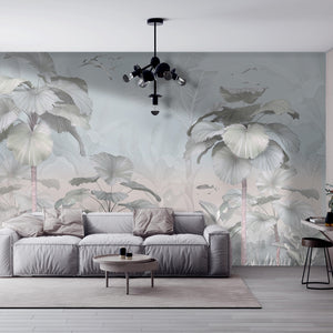 Soft Grey Tropical Forest Wallpaper Mural