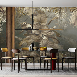 Gold Tropical Leaves Wallpaper Mural