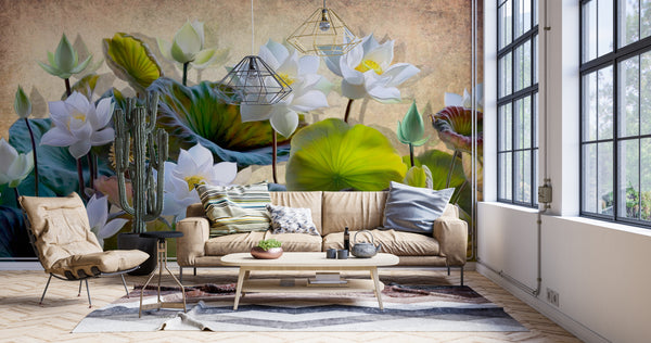 White Lotus Flower Wallpaper Mural