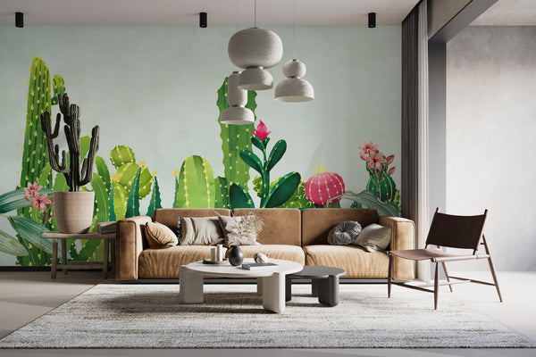 Watercolor Cactus Wallpaper Mural, Non Woven Southwestern Wallpaper, Tropical Wallpaper Mural