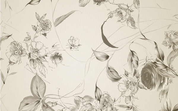 Vintage Beige & White Floral Botanical Removable Wallpaper Mural, Non Woven, Garden Flowers Boho Wall Mural