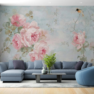 Pink Watercolor Flowers Wallpaper Mural