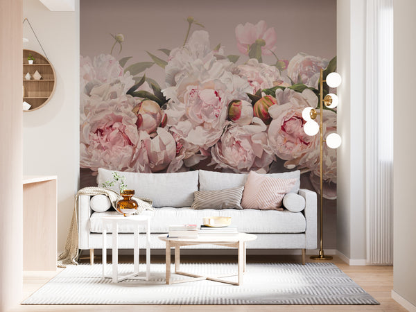 Pink Peony Floral Wallpaper Mural, Non Woven, Large Botanical Flower Wall Mural