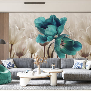 Turquoise Tulips Wallpaper Mural