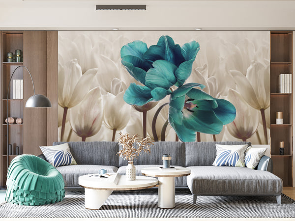 Turquoise Tulips Wallpaper Mural