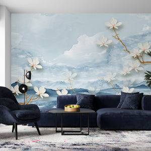 White Magnolia Flowers Wallpaper Mural