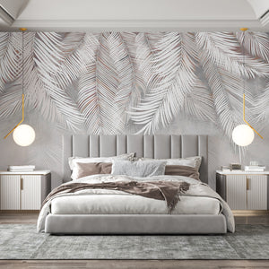Grey Tropical Palm Leaves Wallpaper Mural