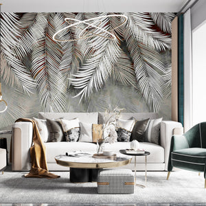 Dark Grey Tropical Palm Leaves Wall Mural