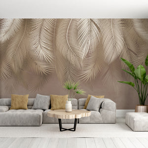 Soft Brown Tropical Palm Leaves Wallpaper Mural