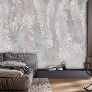 Soft Pink and Grey Feather Wall Mural