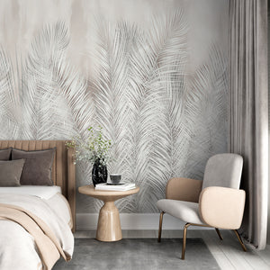 Light Grey Tropical Palm Leaves Wall Mural