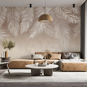 Beige Tropical Palm Leaves Wallpaper Mural