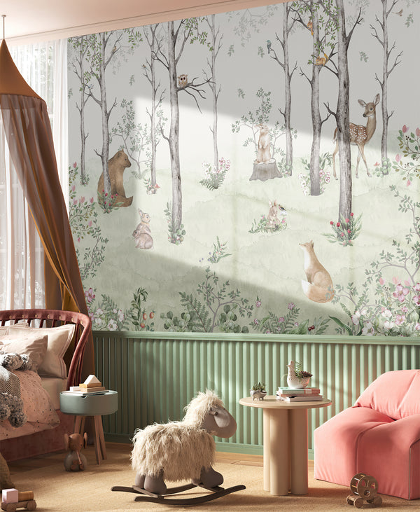 Childrens Wall Mural | Watercolor Kids Forest Wallpaper