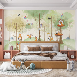 Nursery Room Mural | Woodland Foxex Wallpaper Mural For Kids