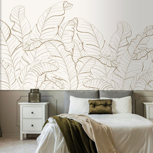 Beige and Golden Botanical Leaves Wall Mural