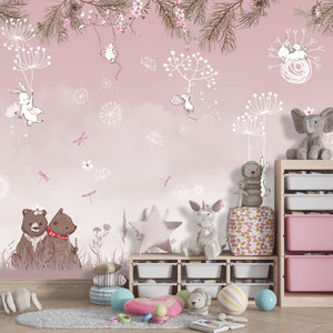 Nursery Wall Mural | Beer Animals and Bunnies Wallpaper for Kids