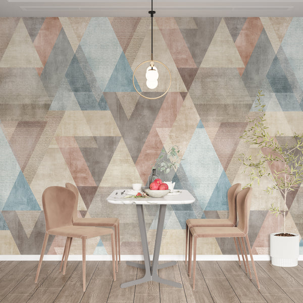 Abstract Wallpaper Mural, Non Woven, Colorful Triangles Wallpaper, Geometric Wall Mural