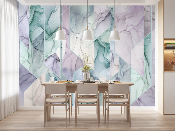 Fluid Art Wallpaper Mural, Non Woven, Geometric Marble Wallpaper, Modern Abstract Wall Mural