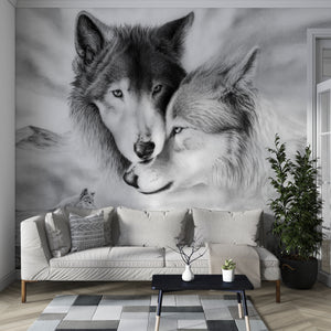 Black & White Wolfes Wall Mural 