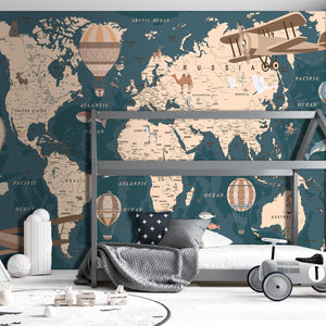 Childrens Wallpaper Murals for Bedroom | Dark World Map Wallpaper Mural