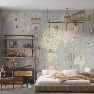 Nursery Room Mural | World Map Wallpaper Mural